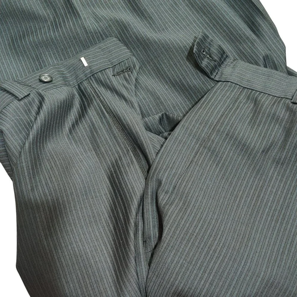 Calvin Klein 36 W x 30 L Black Wool Dress Pants Blue Pinstripe Vintage Trousers